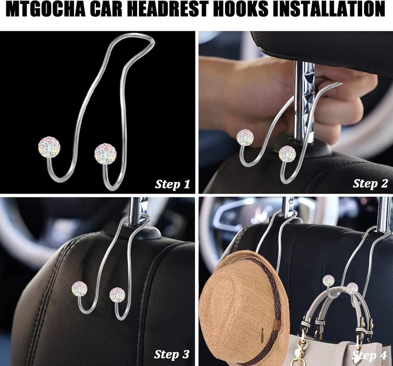 MTGOCHA Bling Purse Hook for Car Headrest, Upgraded Cute Car Seat Hooks for Bag Handbag, Durable Stainless Auto Purse Hanger Holder 2 Pack, Colorful - Image 3